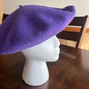 Vintage Clock  House Purple Beret 100% Wool Women's Hat Casual Solid
